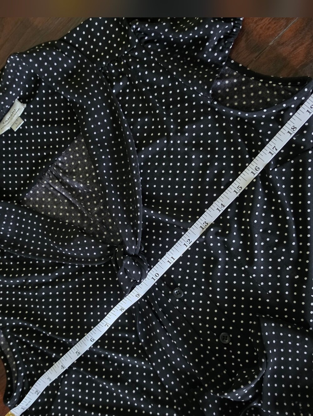 TAHARI Polka Dot Tie-Neck Blouse - Black - Picture 7 of 7